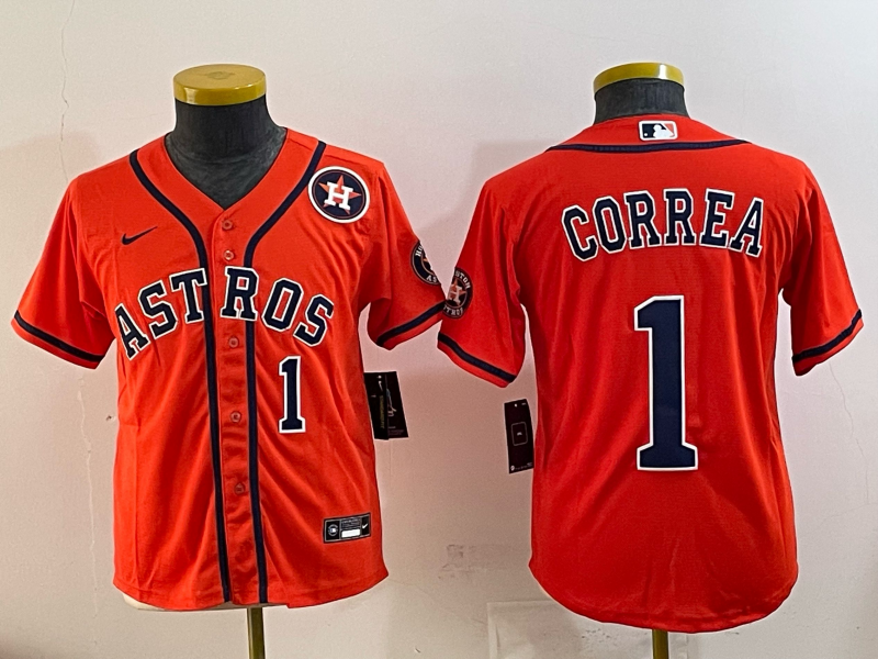 Men 2025 Houston Astros #1 Correa orange Nike MLB Jersey 007